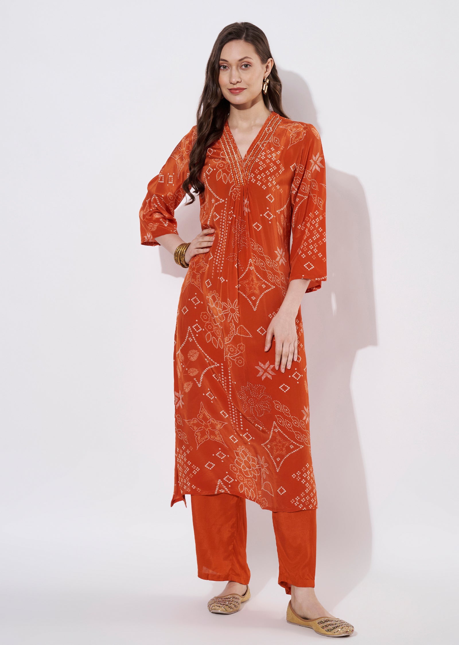 Orange Crepe Straight cut set