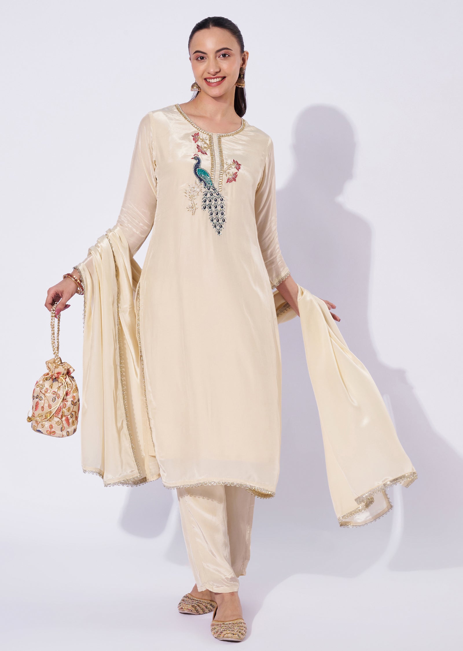 Beige Crepe Straight Cut Suit