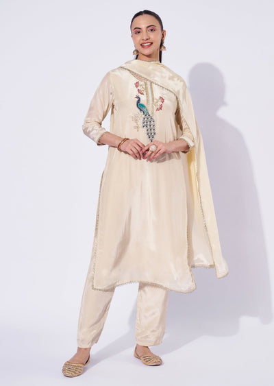 Beige Crepe Straight Cut Suit