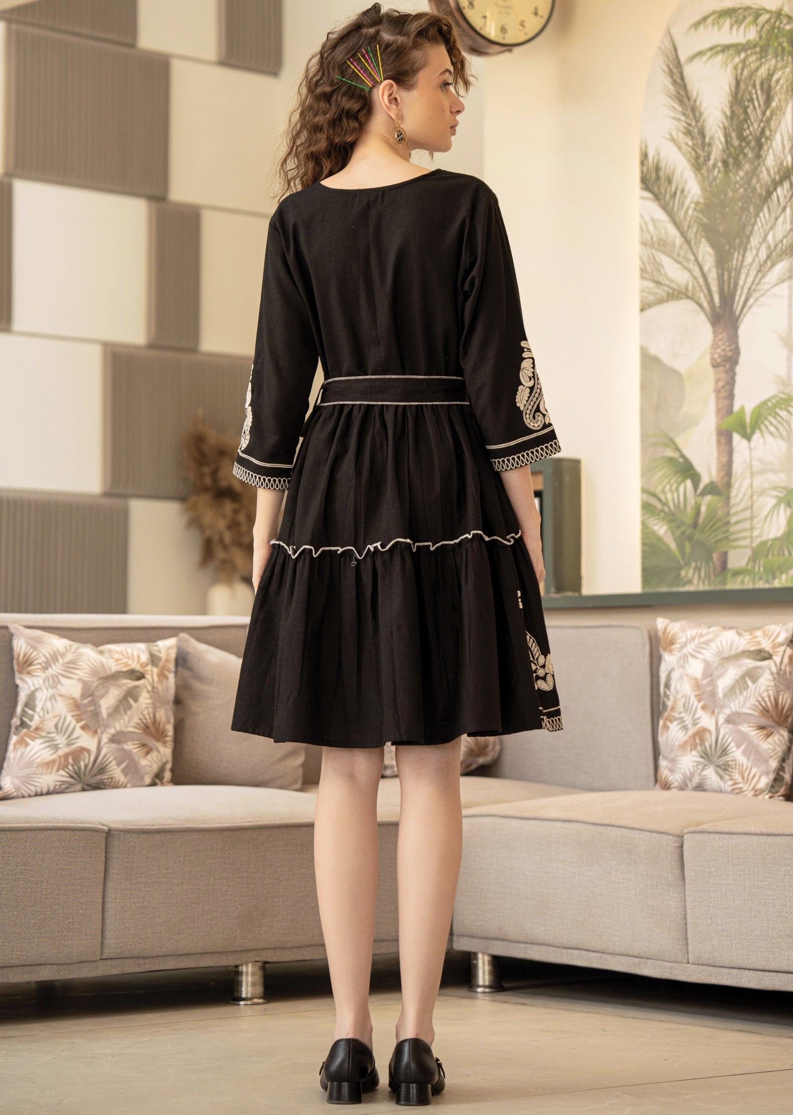 Black Cotton Midi Dress