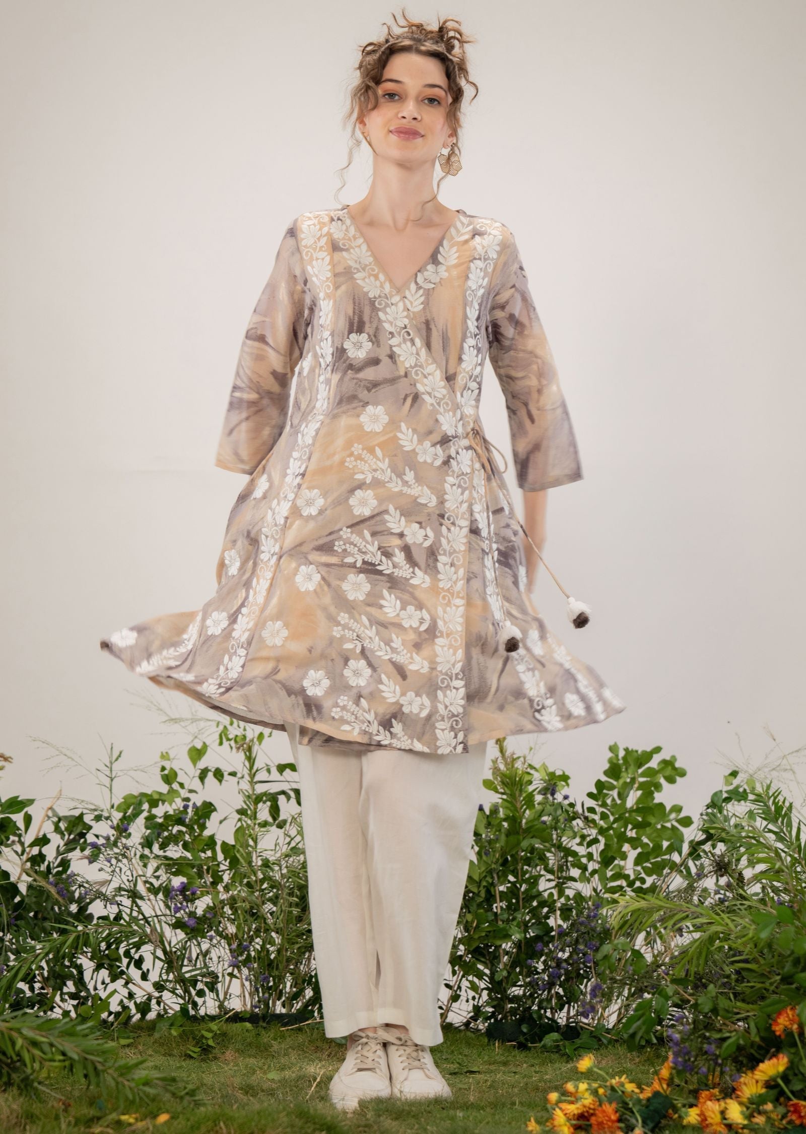 Light Brown Cotton Straight Cut Kurti Set