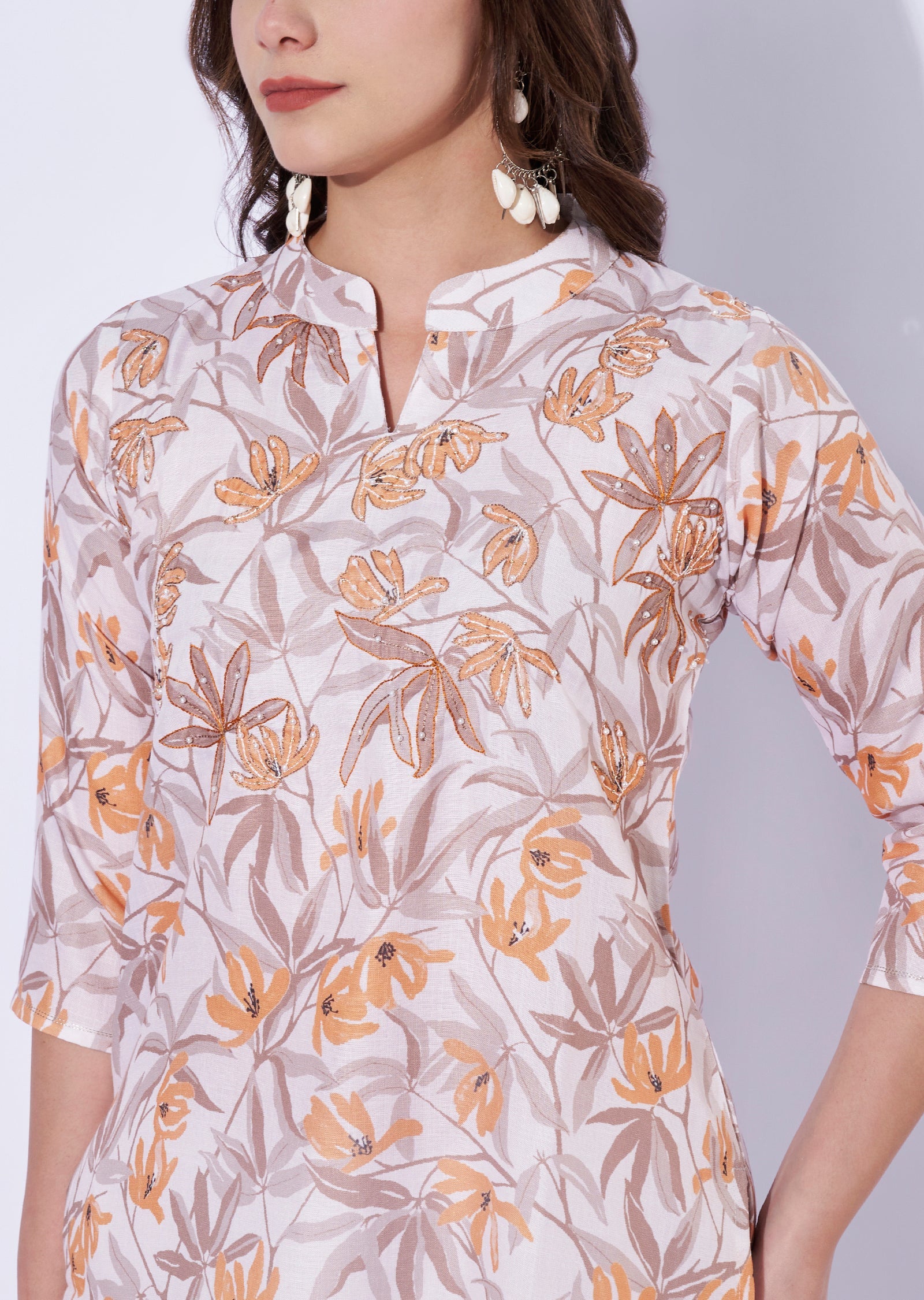 cream Silk Kurti set