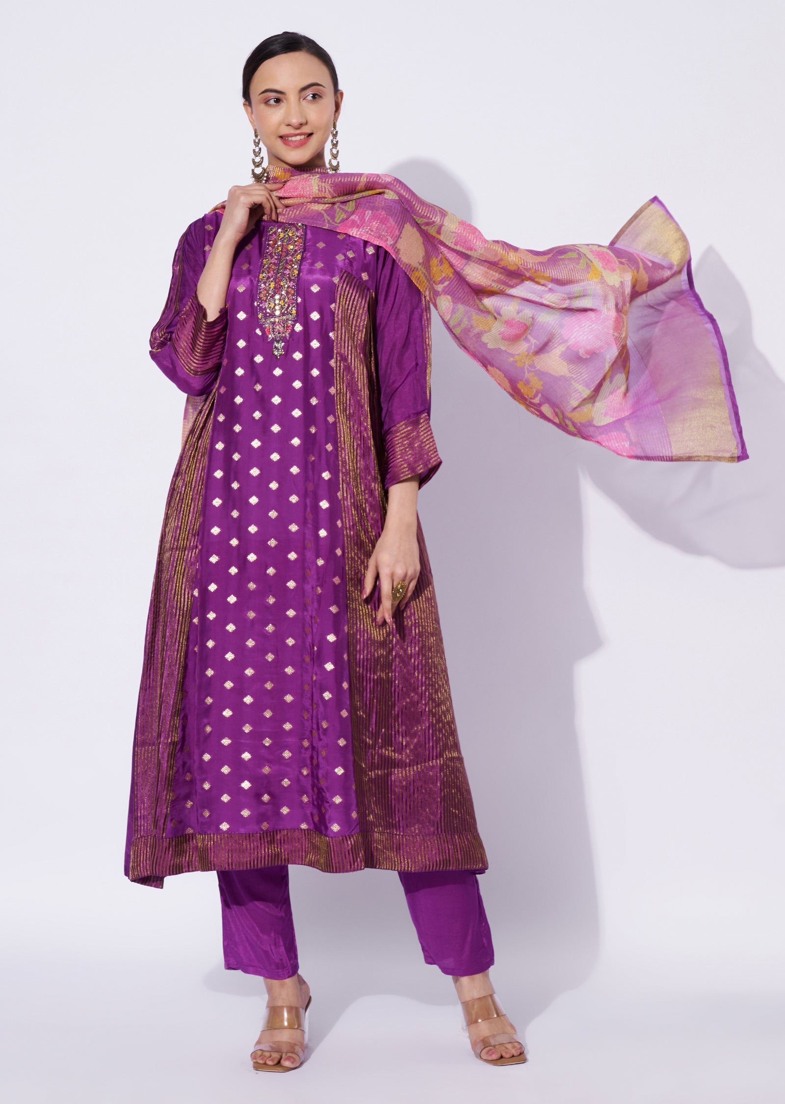 Purple Banaras Anarkali Suit