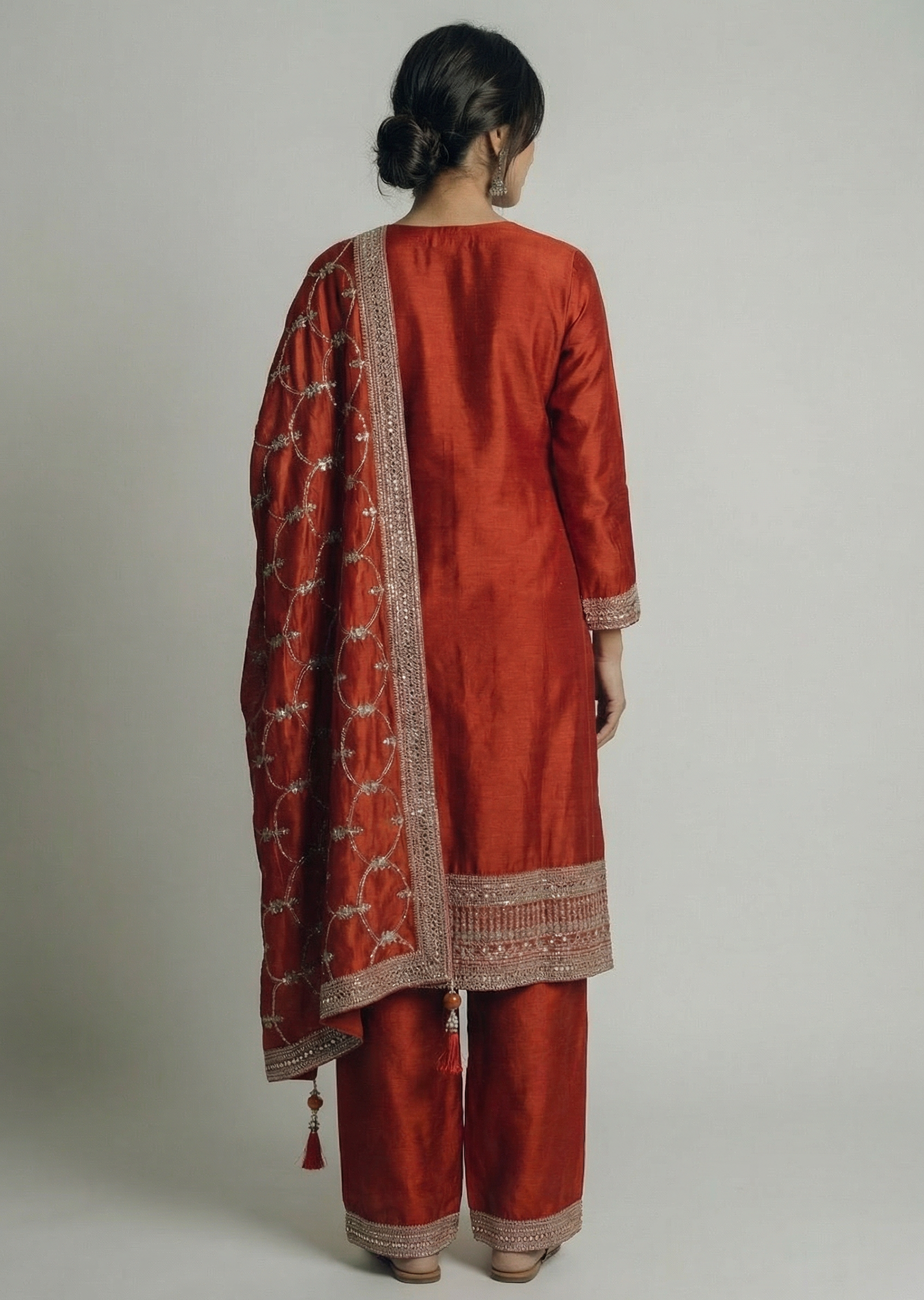 Orange Straight-Cut Embroidered Suit