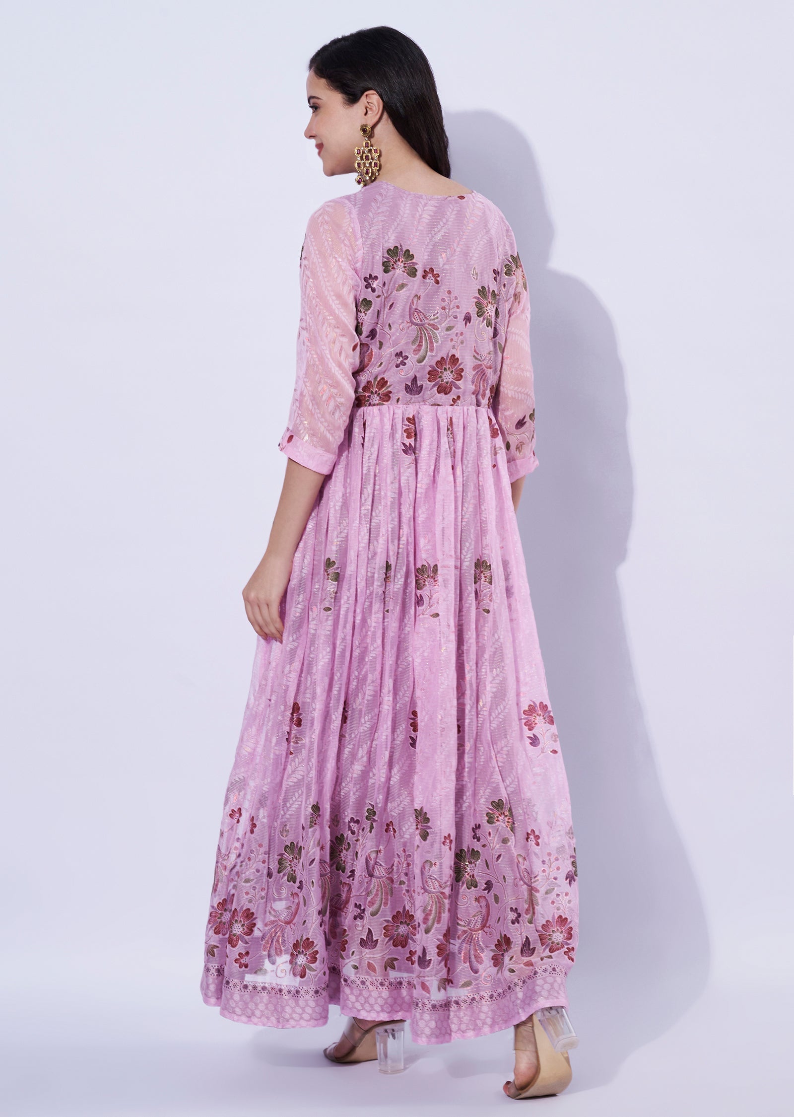 Pink Chinnon long Kurti