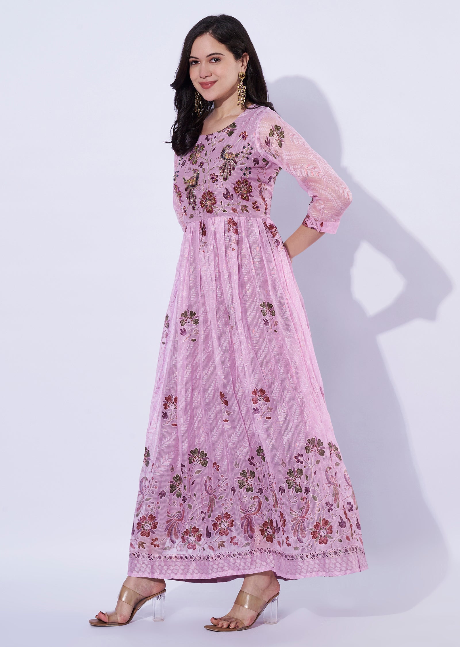 Pink Chinnon long Kurti