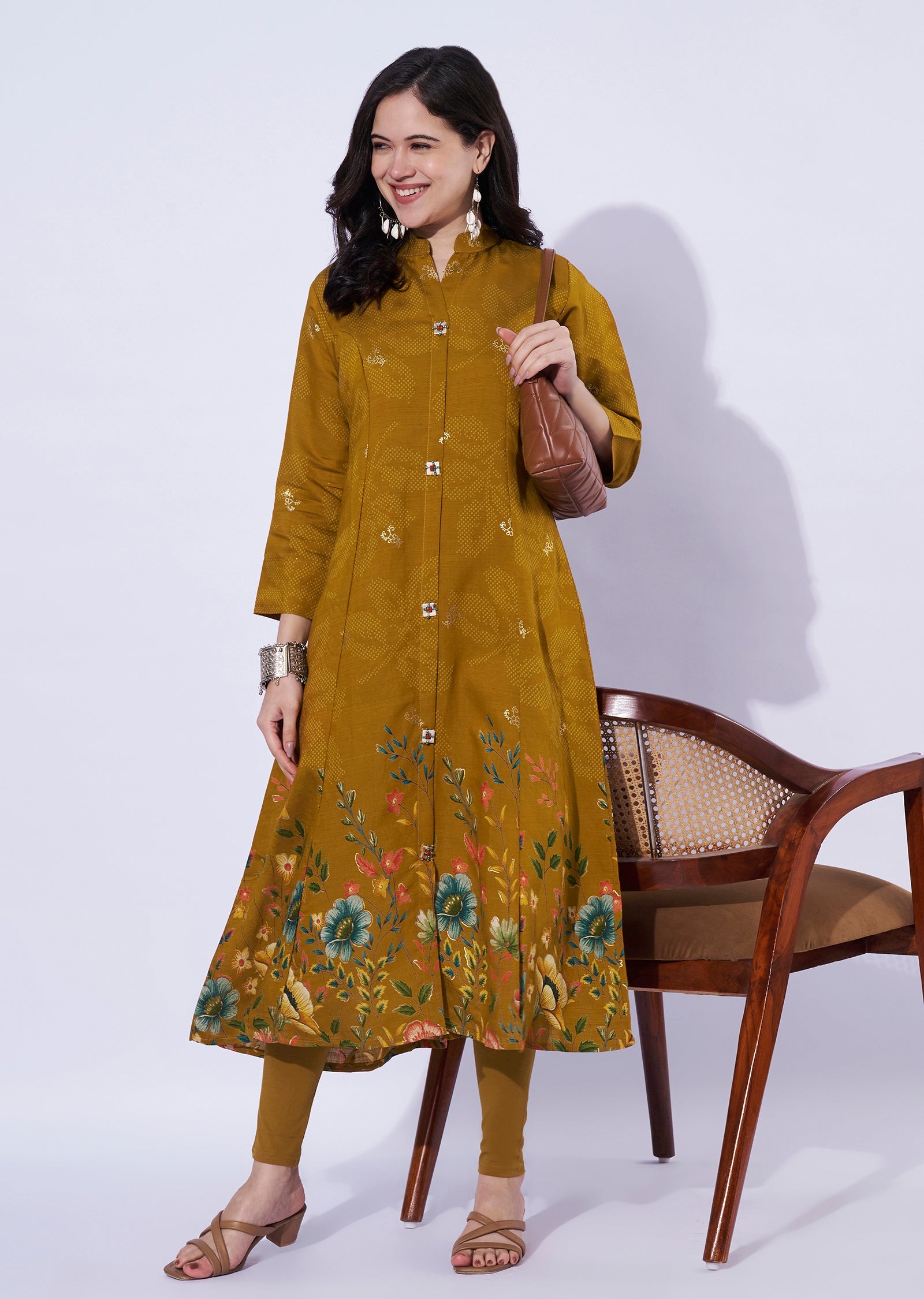 Mustard printed kurti
