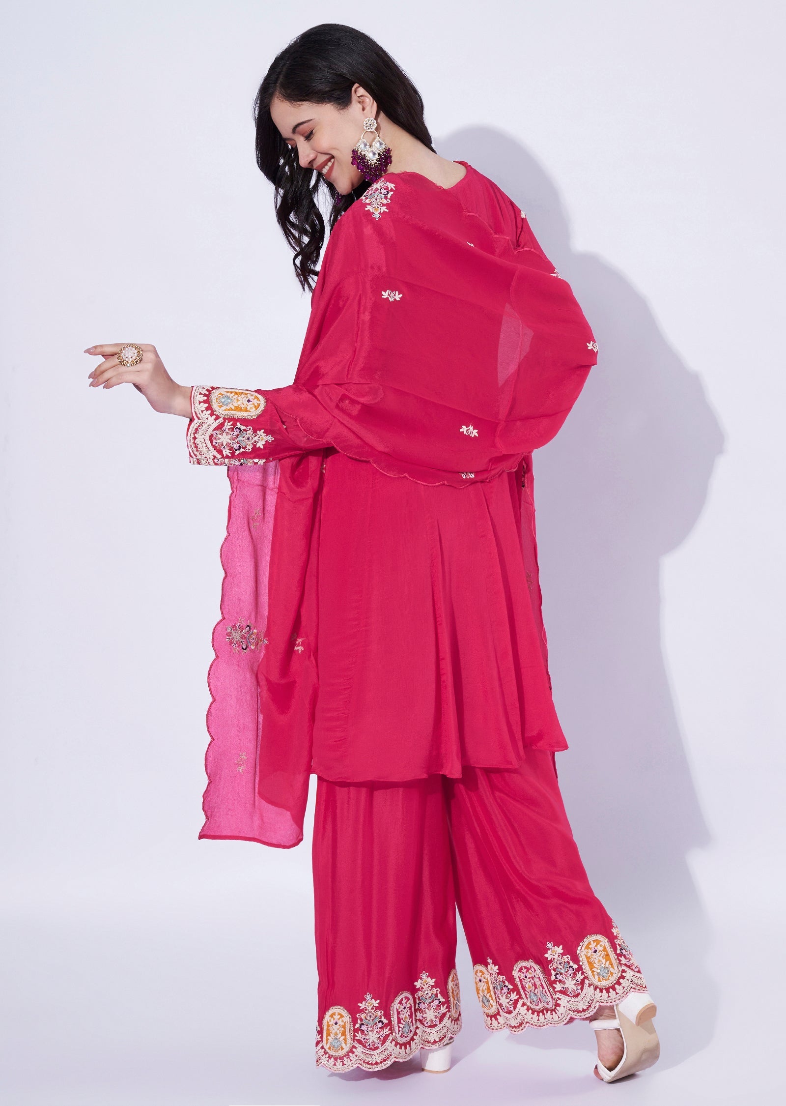 Pink Chinnon Sharara Set