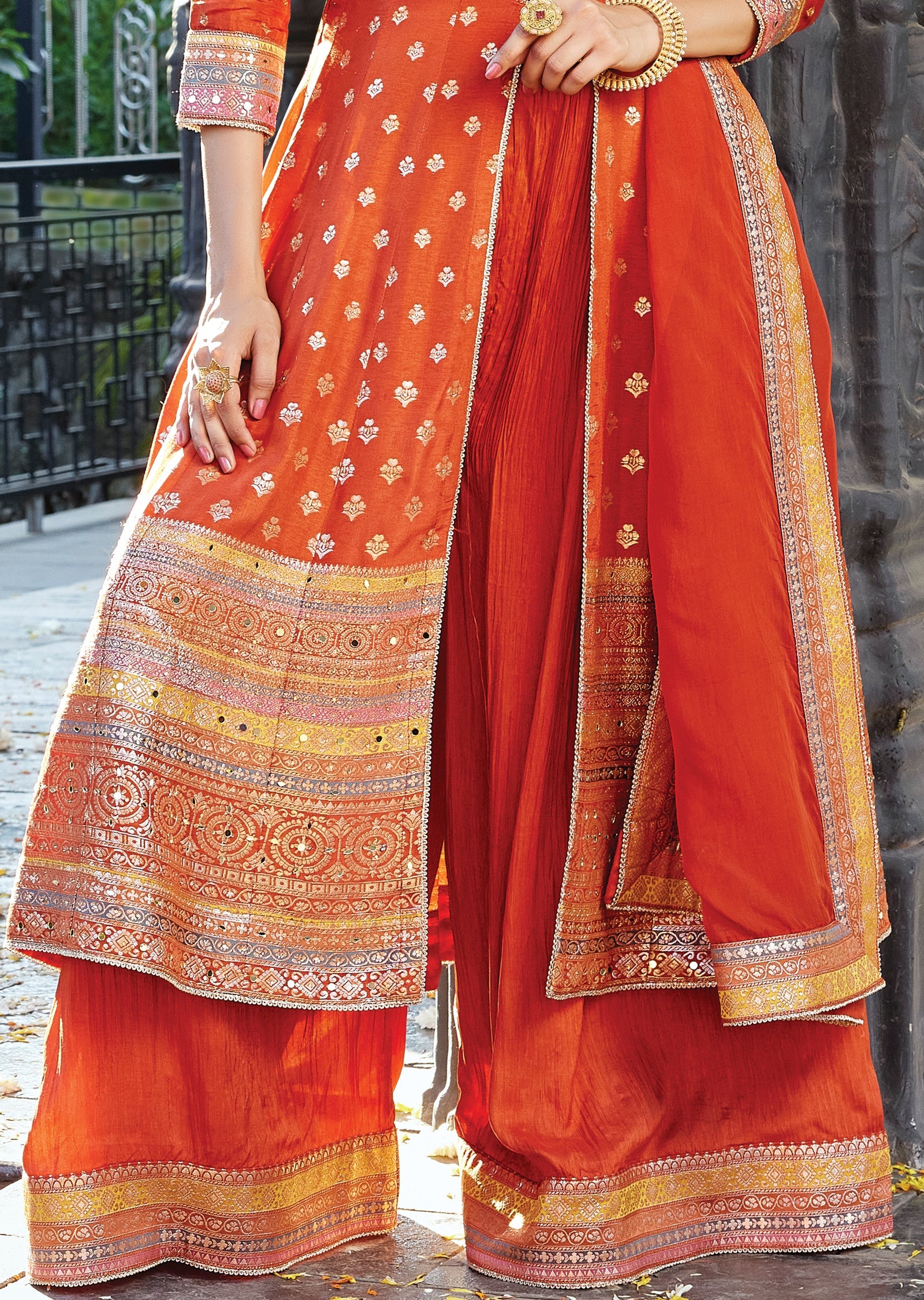 Rust orange front slit Anarkali