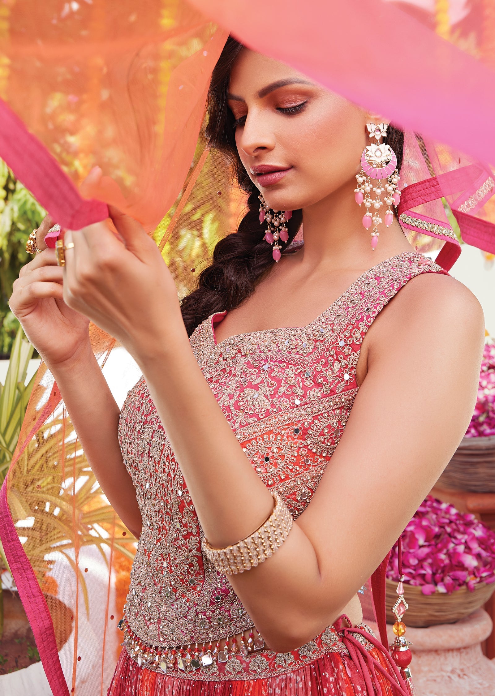 Pink Chinnon corset lehenga