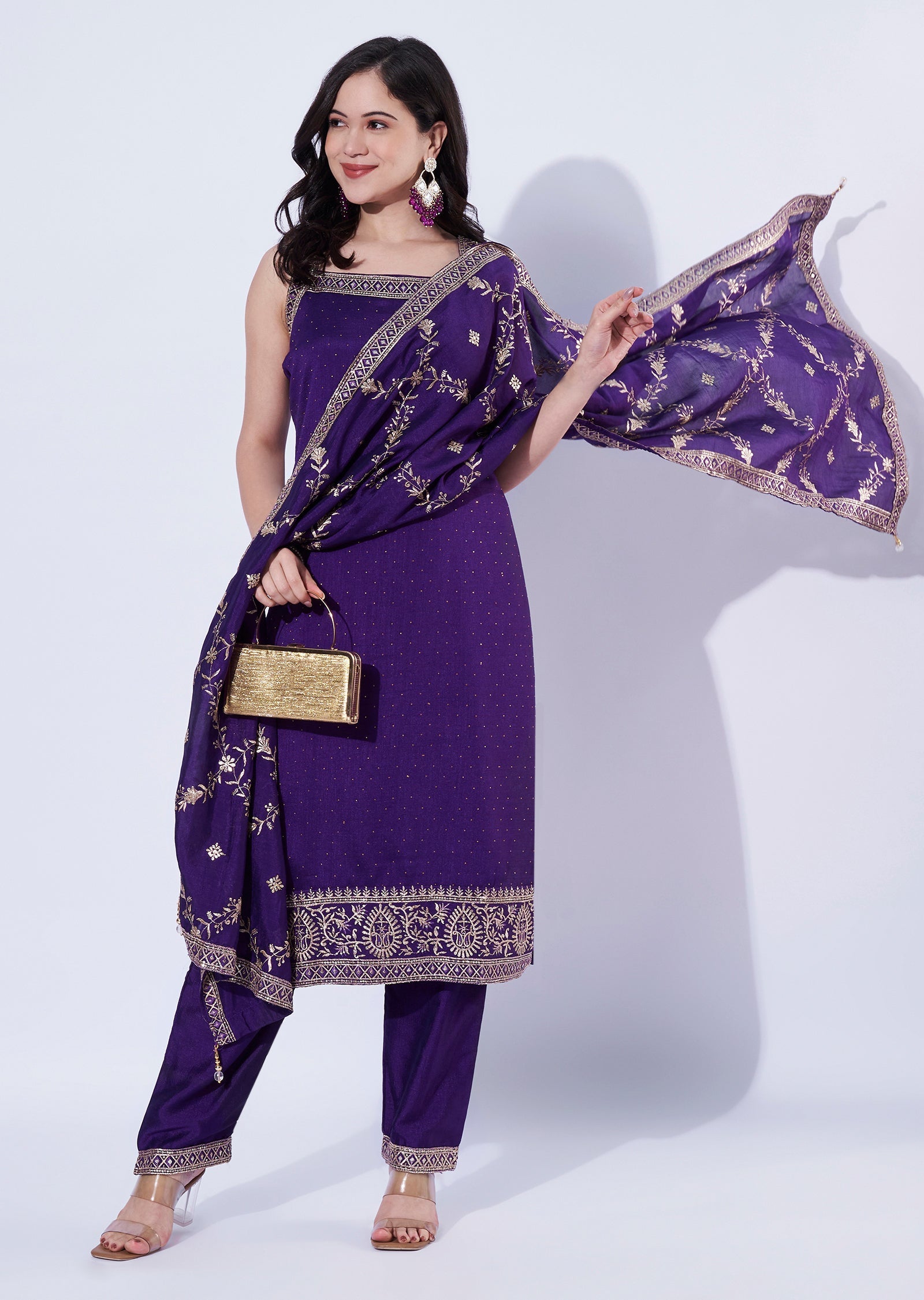 Purple Tissue Straight Cut Suit