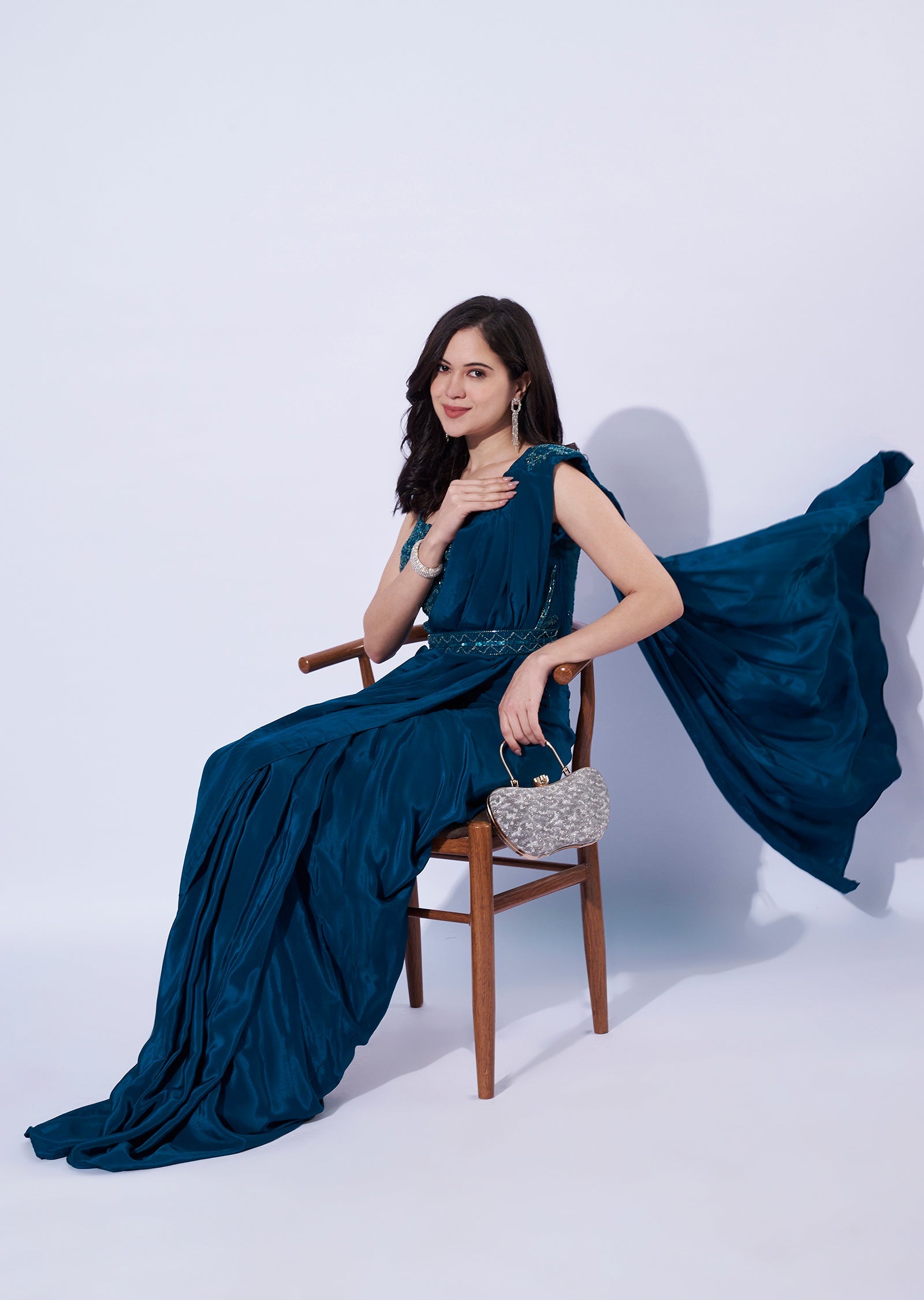 Teal Blue Crepe Indowestern Set