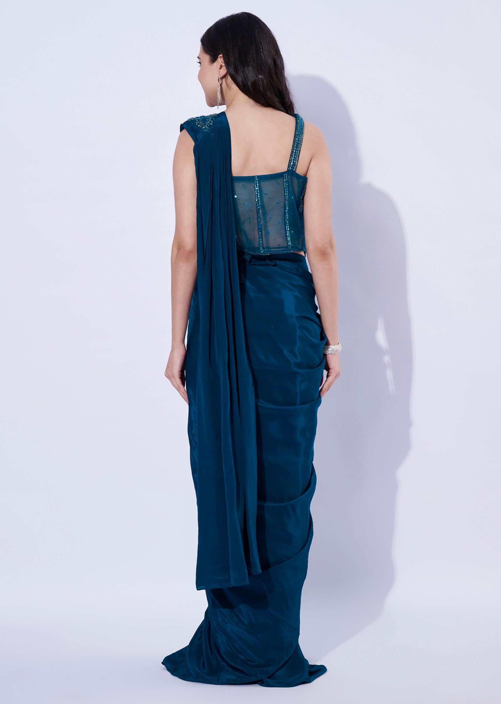 Teal Blue Crepe Indowestern Set