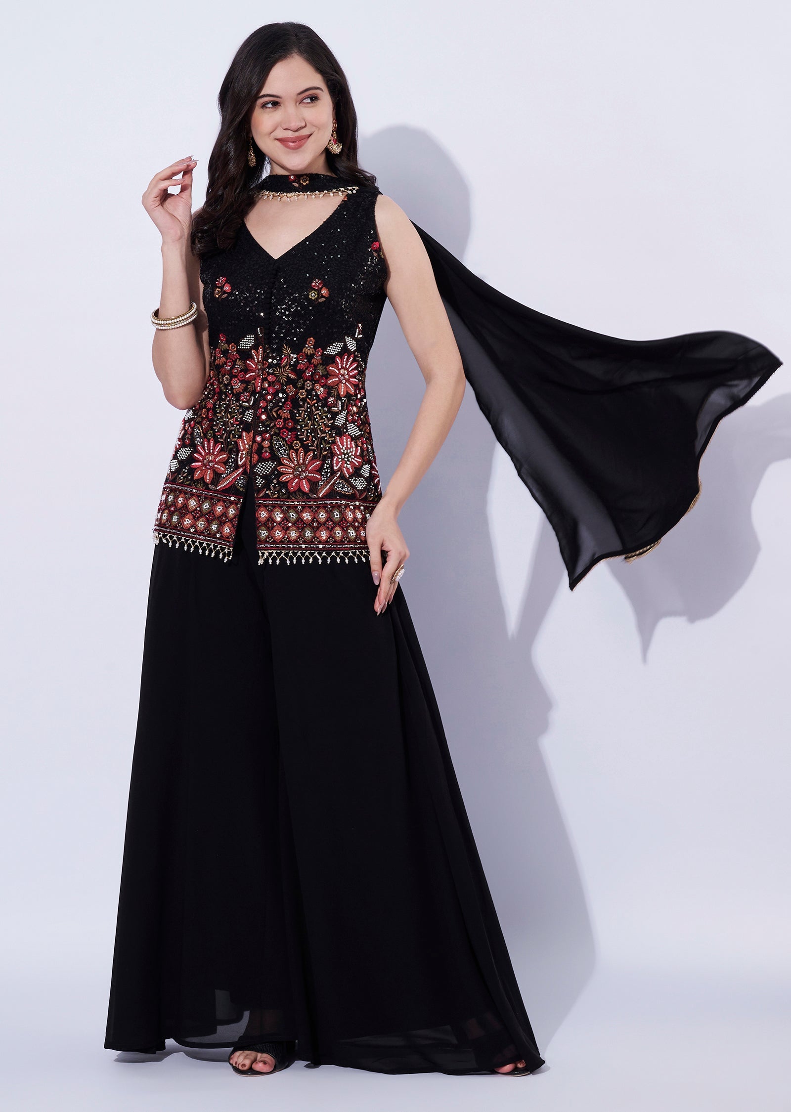 Black Organza Sharara Set