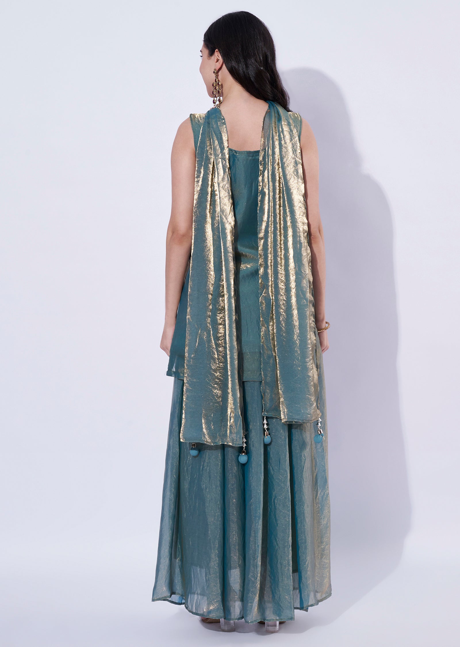 Sea Green Tissue Indo western Shsrara