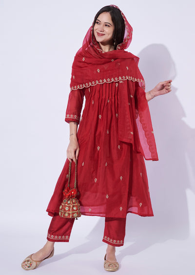 Red Mul Chanderi Anarkali suit