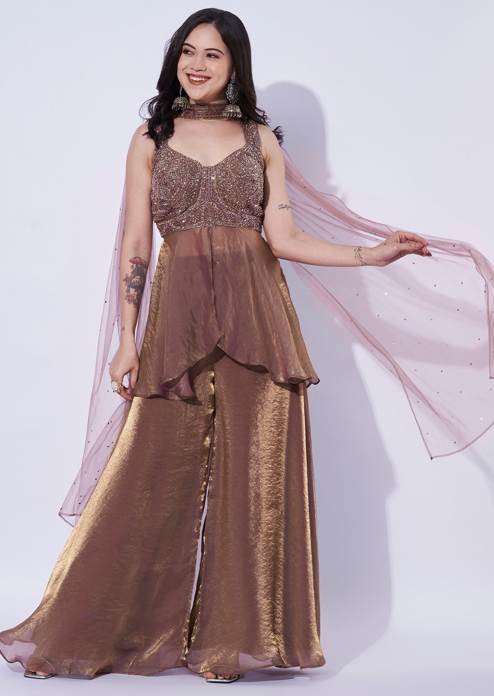 Brown jimichoo Sharara Set