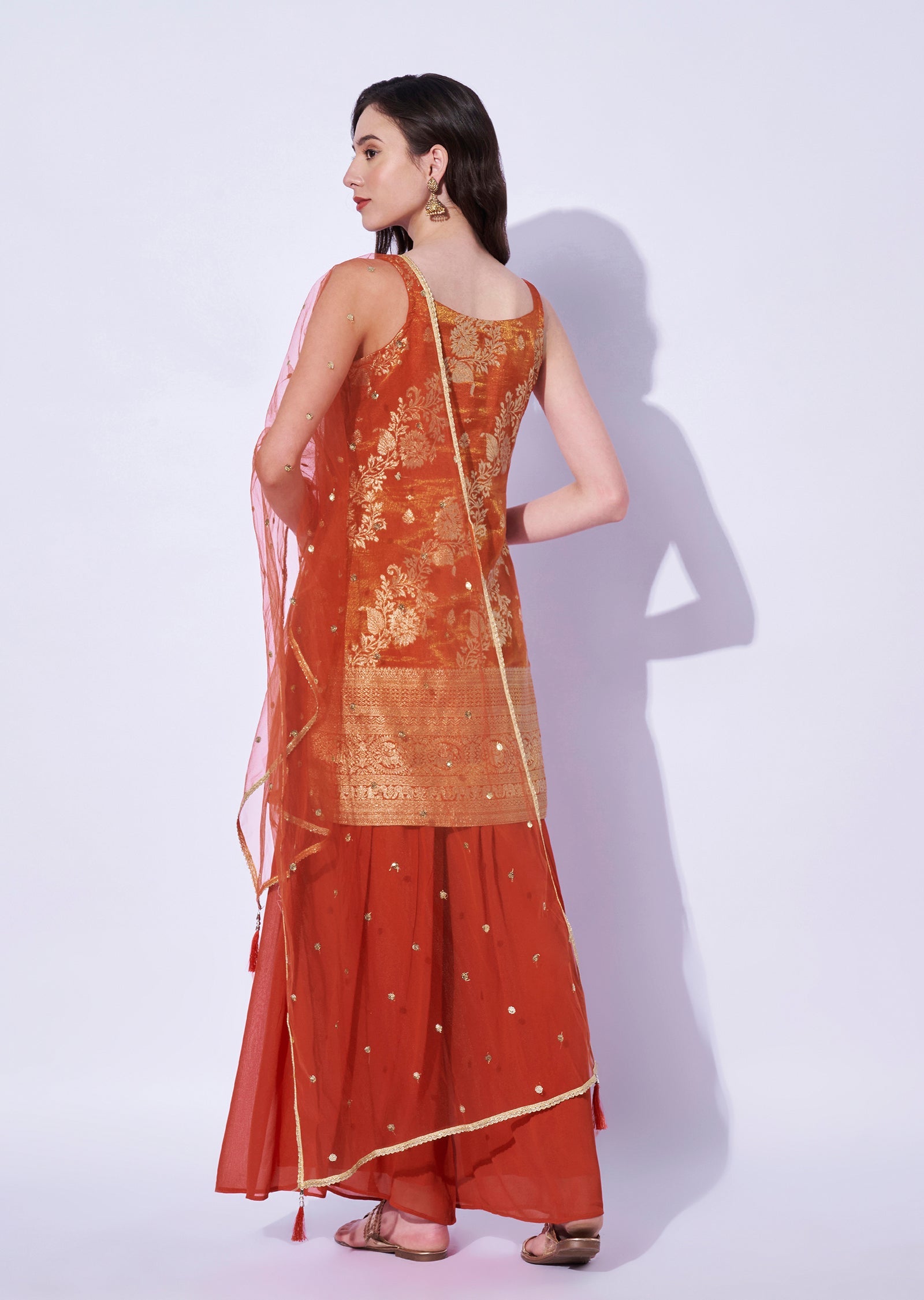 Rust Tissue Sharara Set