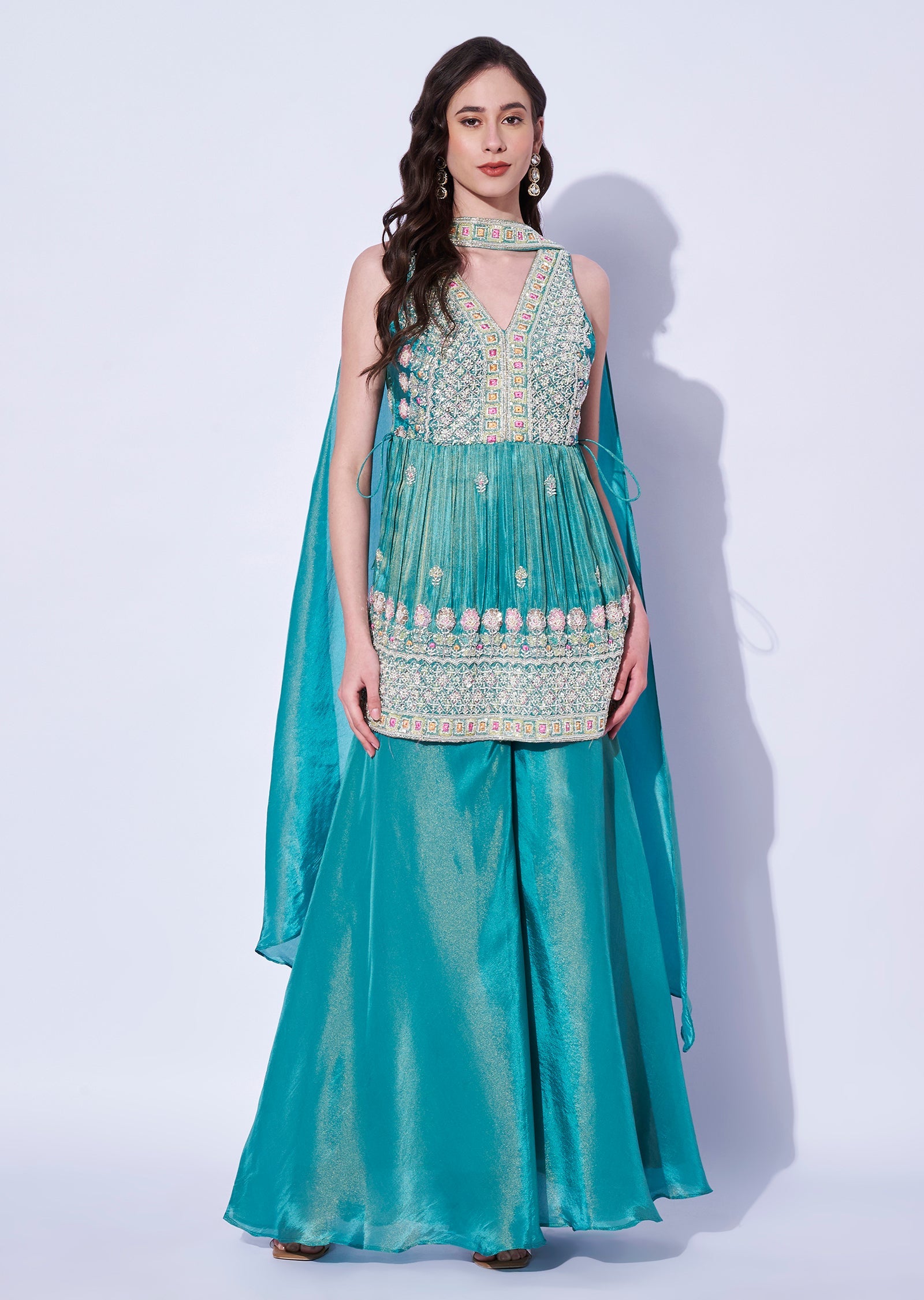 Dusty Blue Tissue Sharara Set
