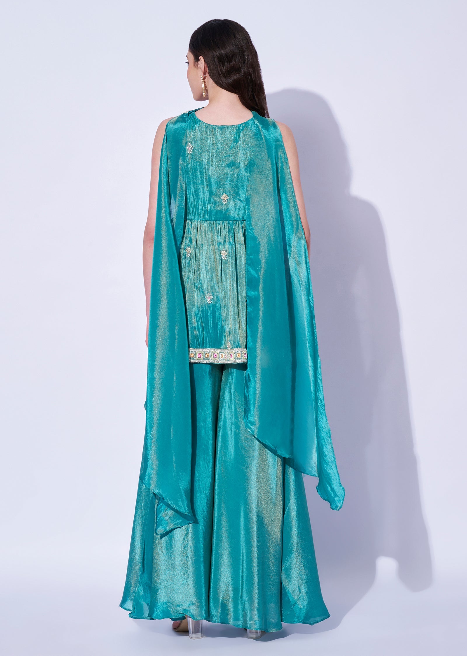 Dusty Blue Tissue Sharara Set