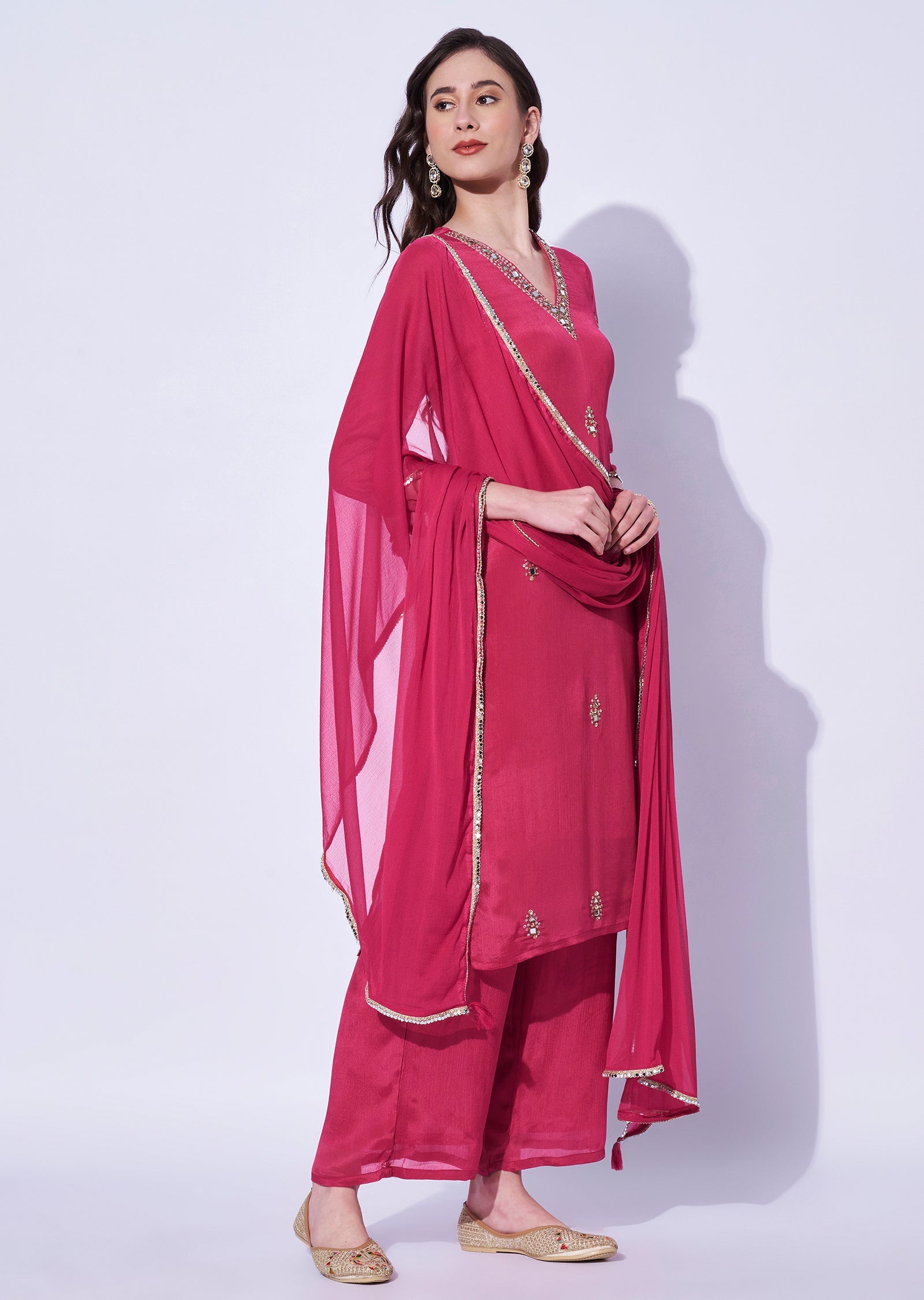 Pink Gold Straight Cut Kurti Set