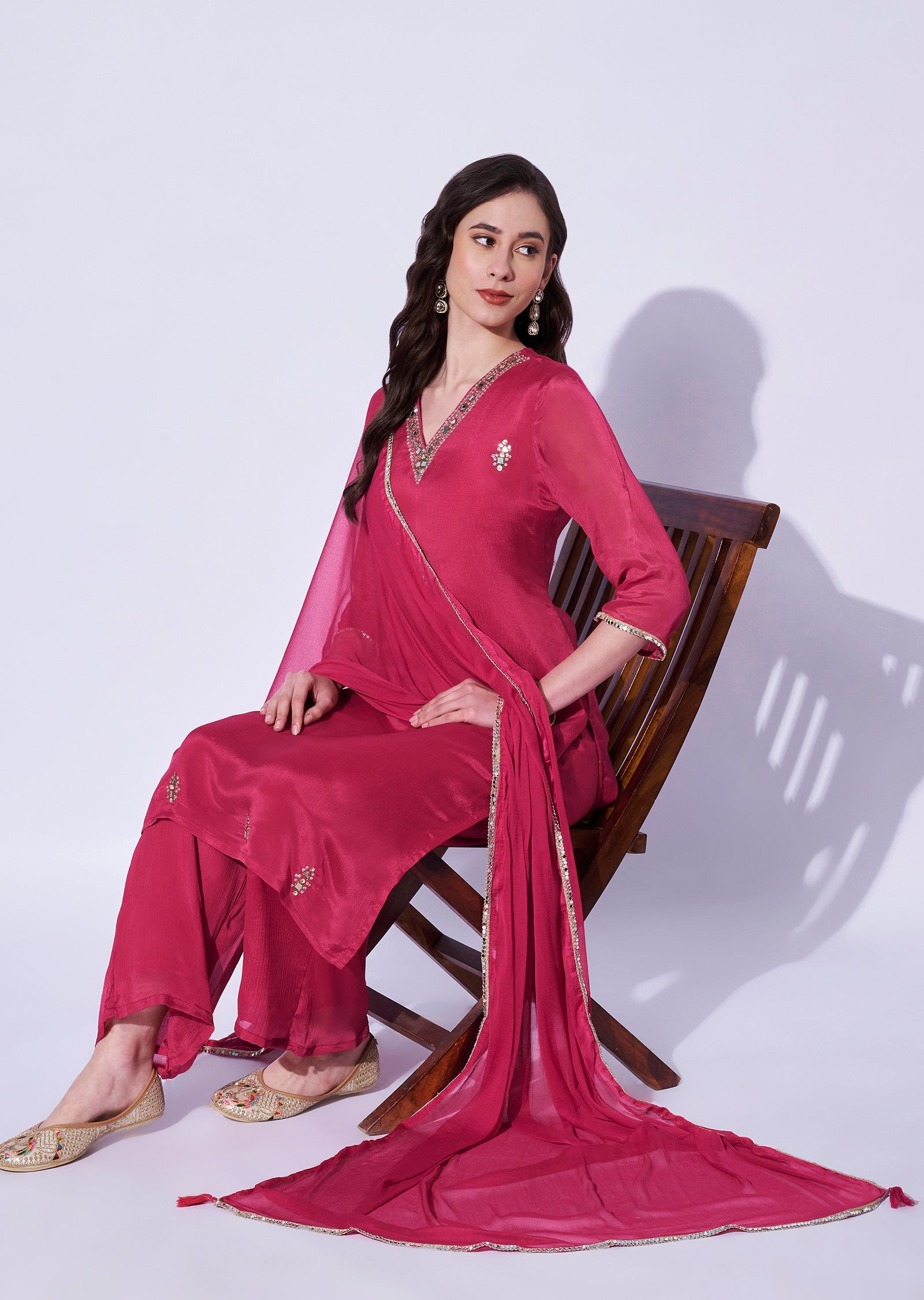 Pink Gold Straight Cut Kurti Set