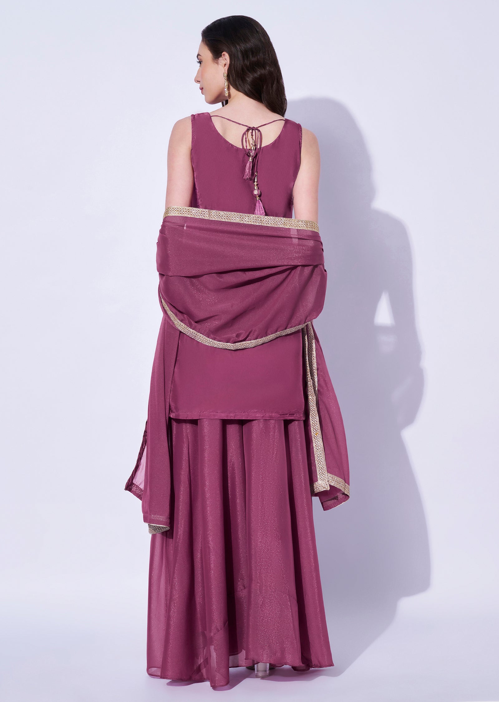 Onion Pink Silk Sharara Set