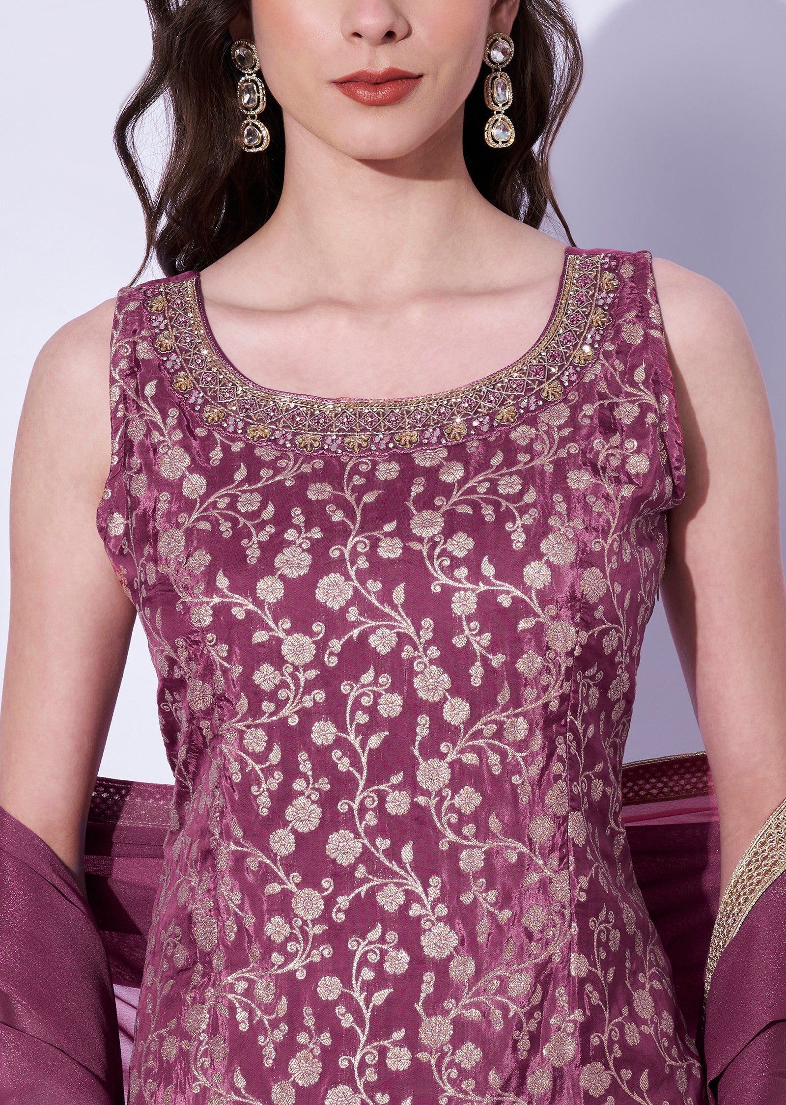 Onion Pink Silk Sharara Set