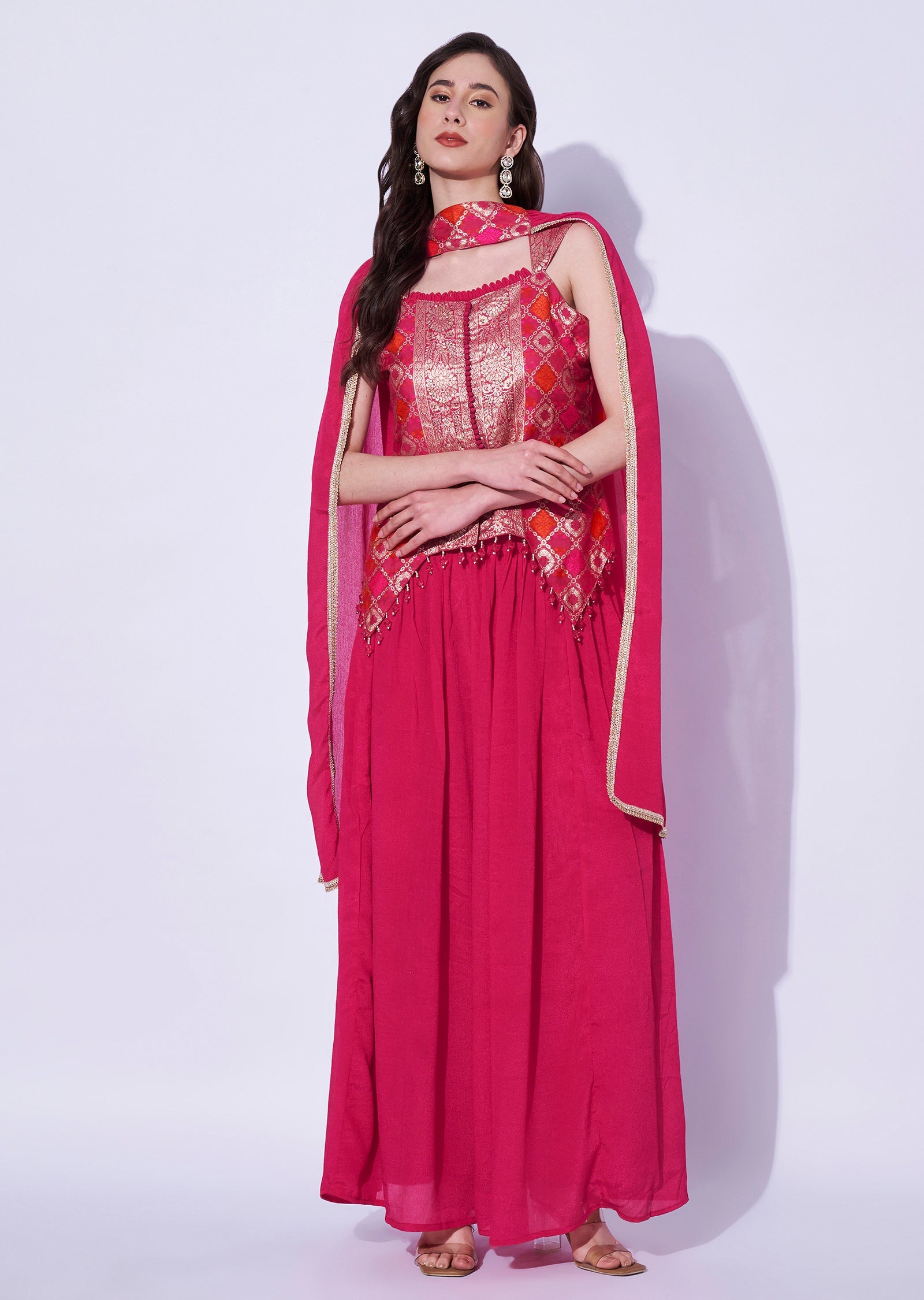 Pink Silk Sharara Set
