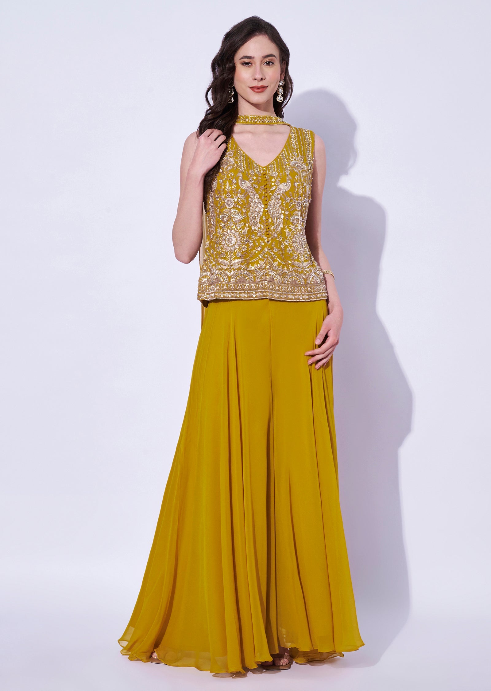 Mustard Georgette Sharara Set