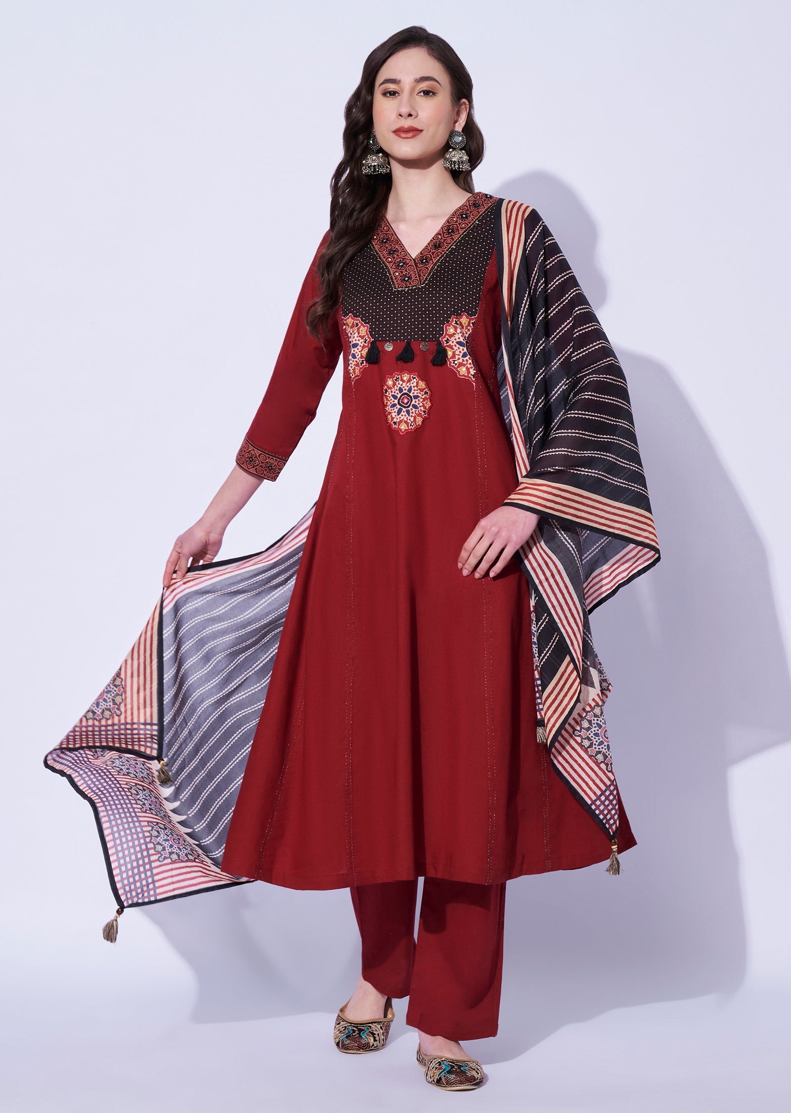 Maroon Cotton Anarkali