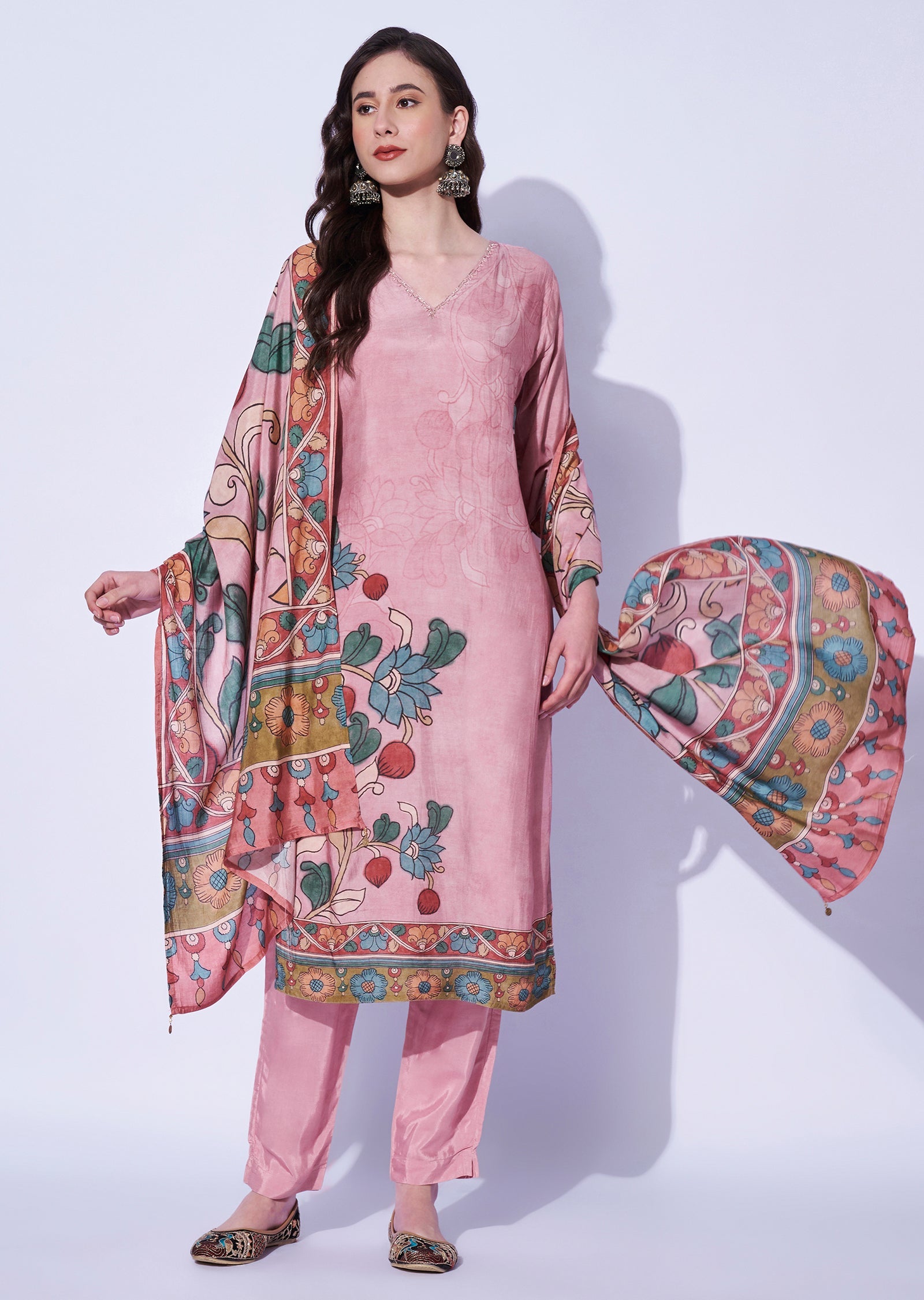Gajari Crepe Straight Cut Kurti Set