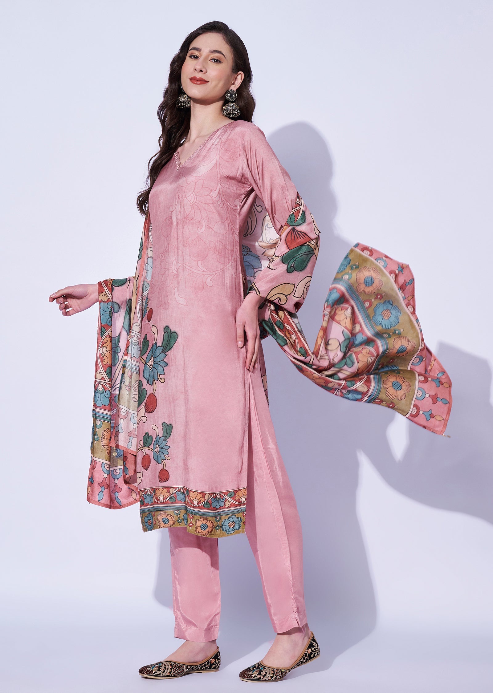 Gajari Crepe Straight Cut Kurti Set