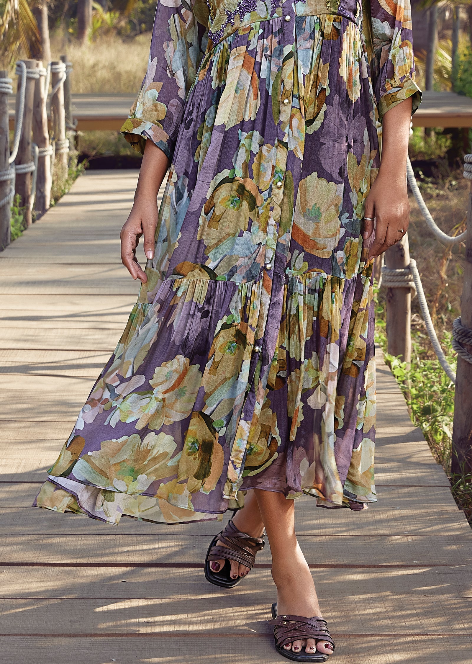 Purple Chinnon Frock Style kurti