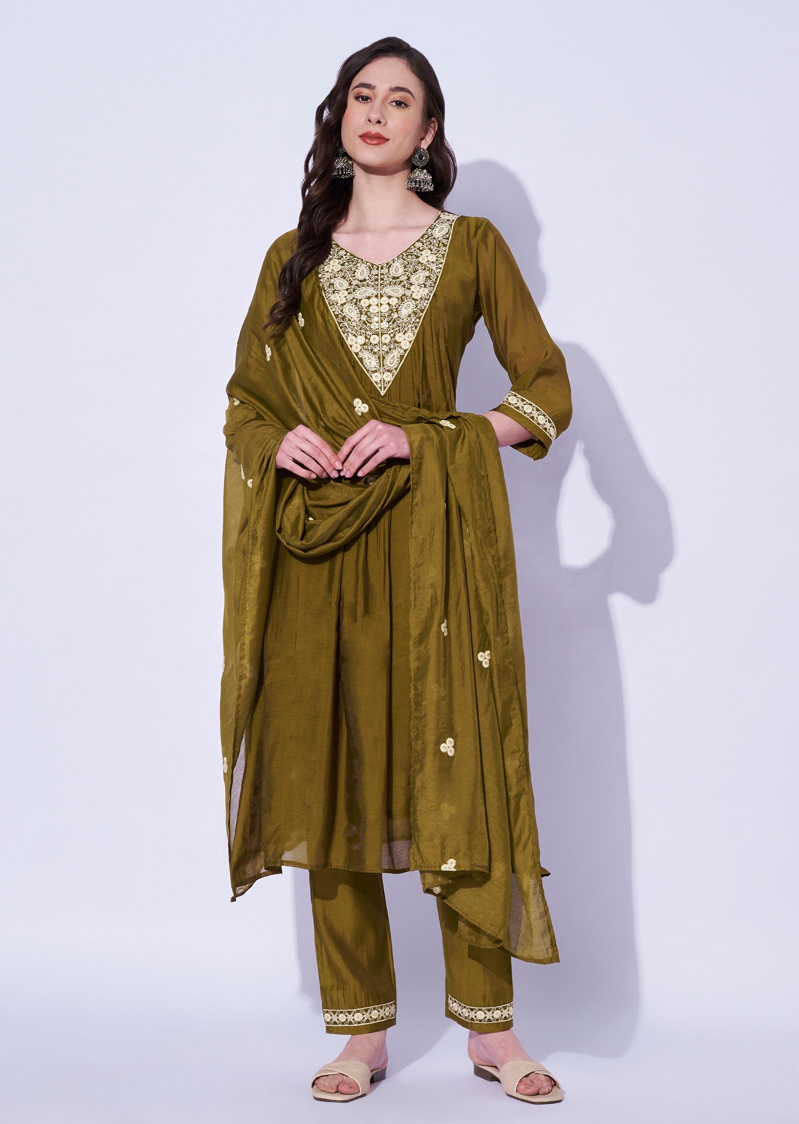 Dark Mustard Russian Silk Anarkali
