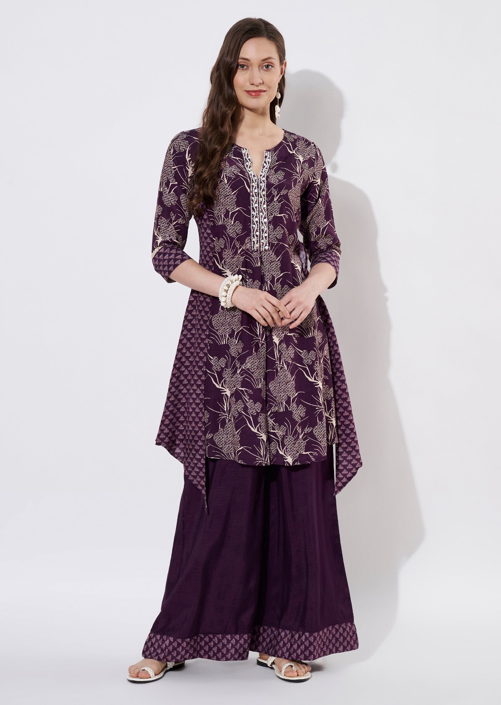 Wine Dola Silk Sharara