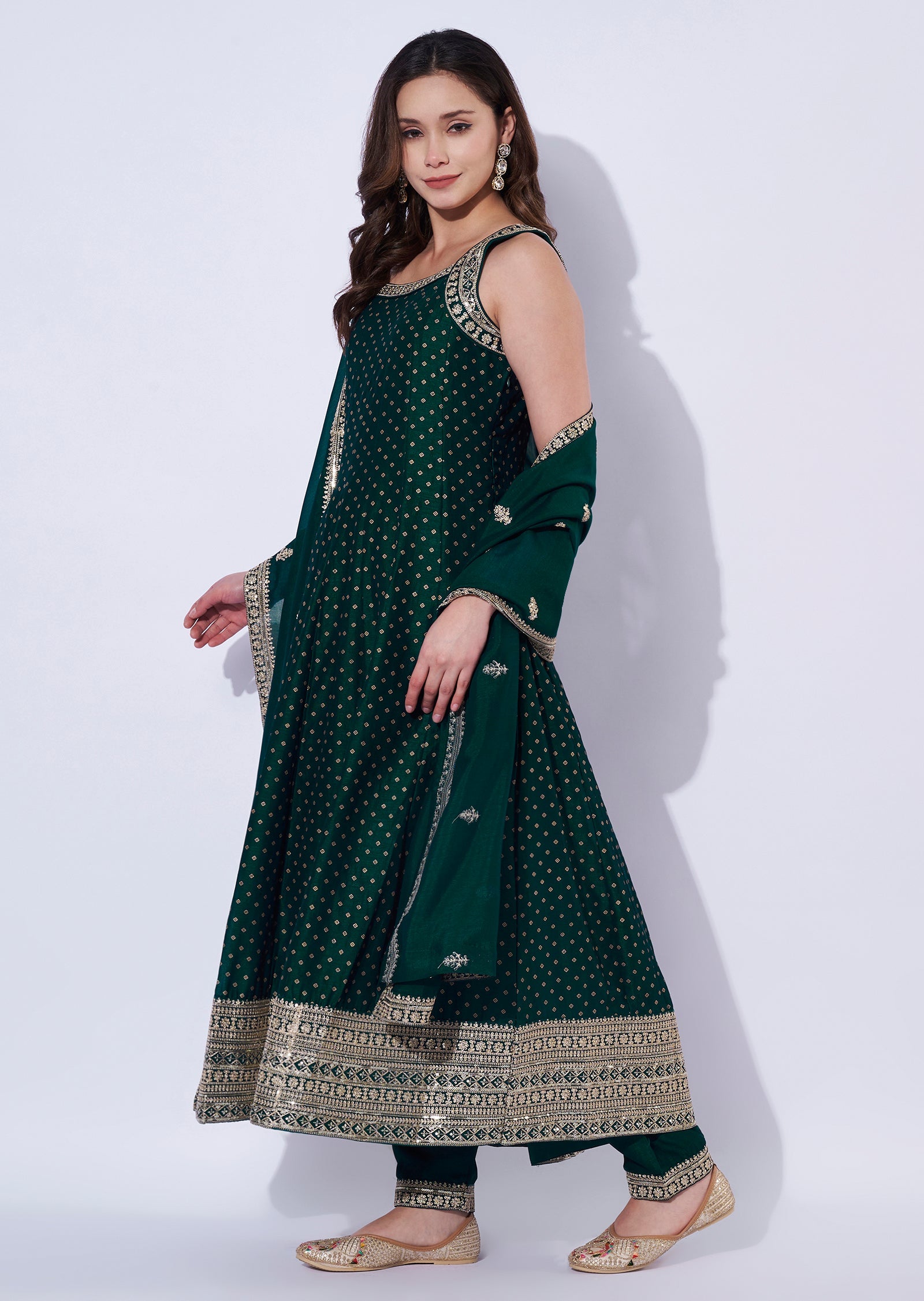 Green Silk Anarkali Set