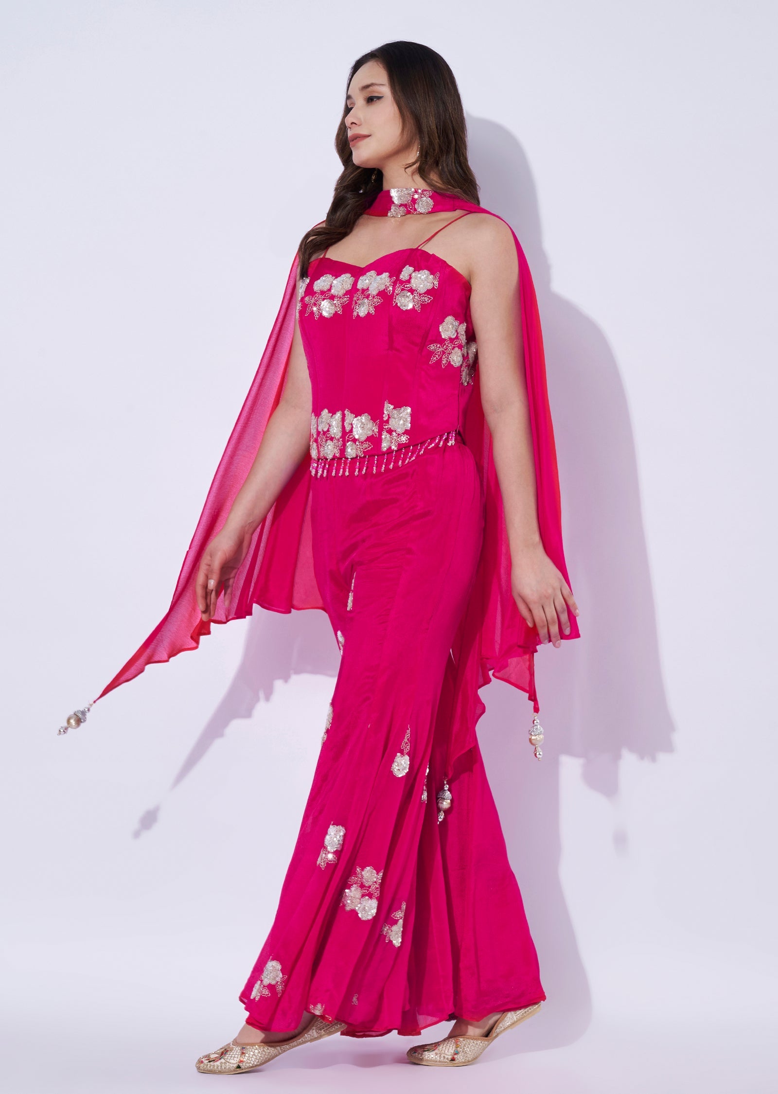 Pink Chinnon Indowestern Set