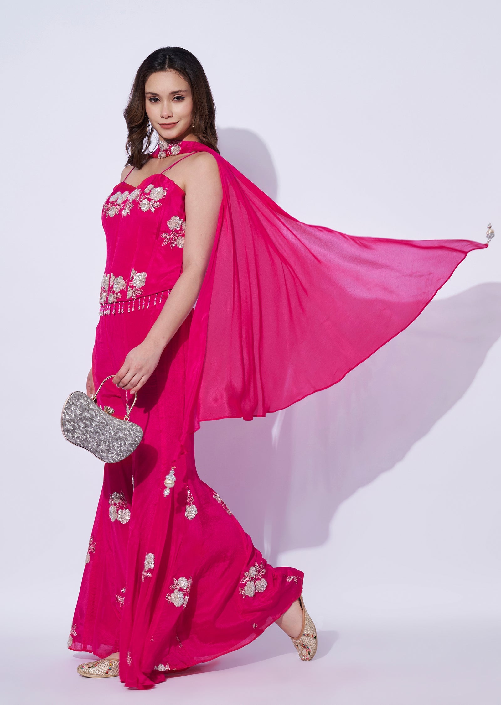 Pink Chinnon Indowestern Set