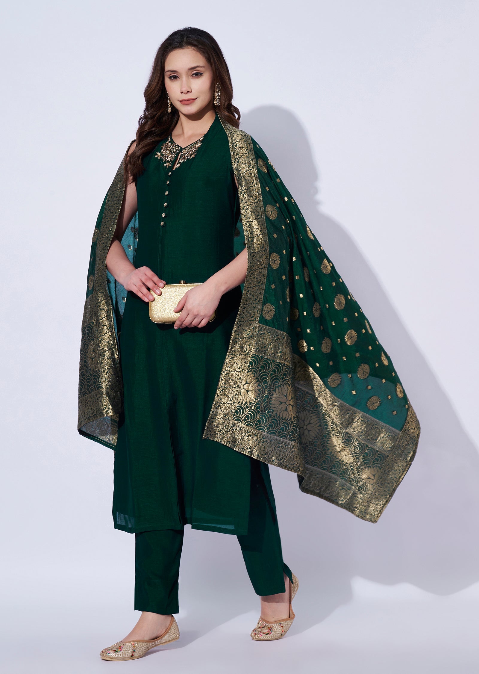 Green Tissue Straight Cut Suit