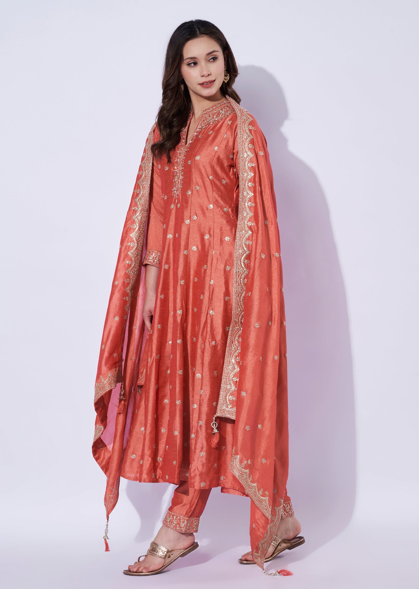 Peach Silk Anarkali Set