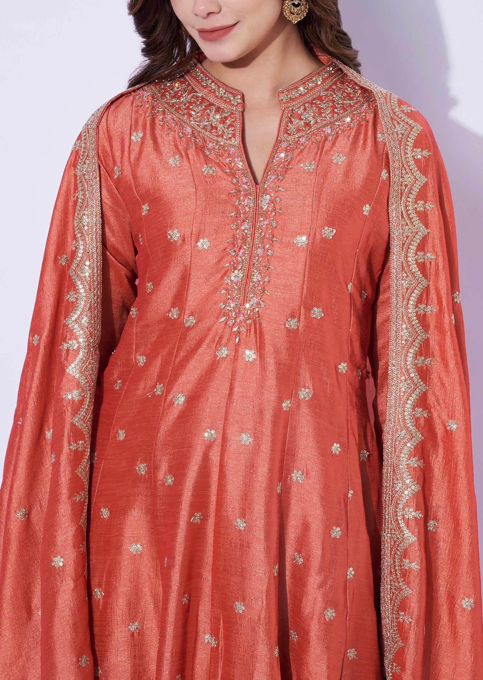 Peach Silk Anarkali Set