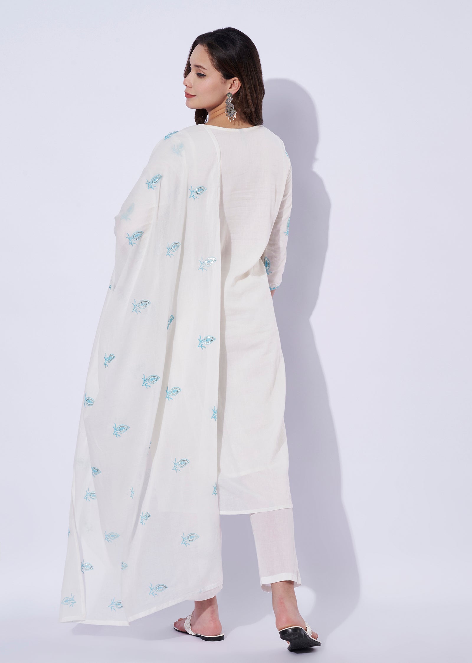 Blue Cotton Straight Cut Suit