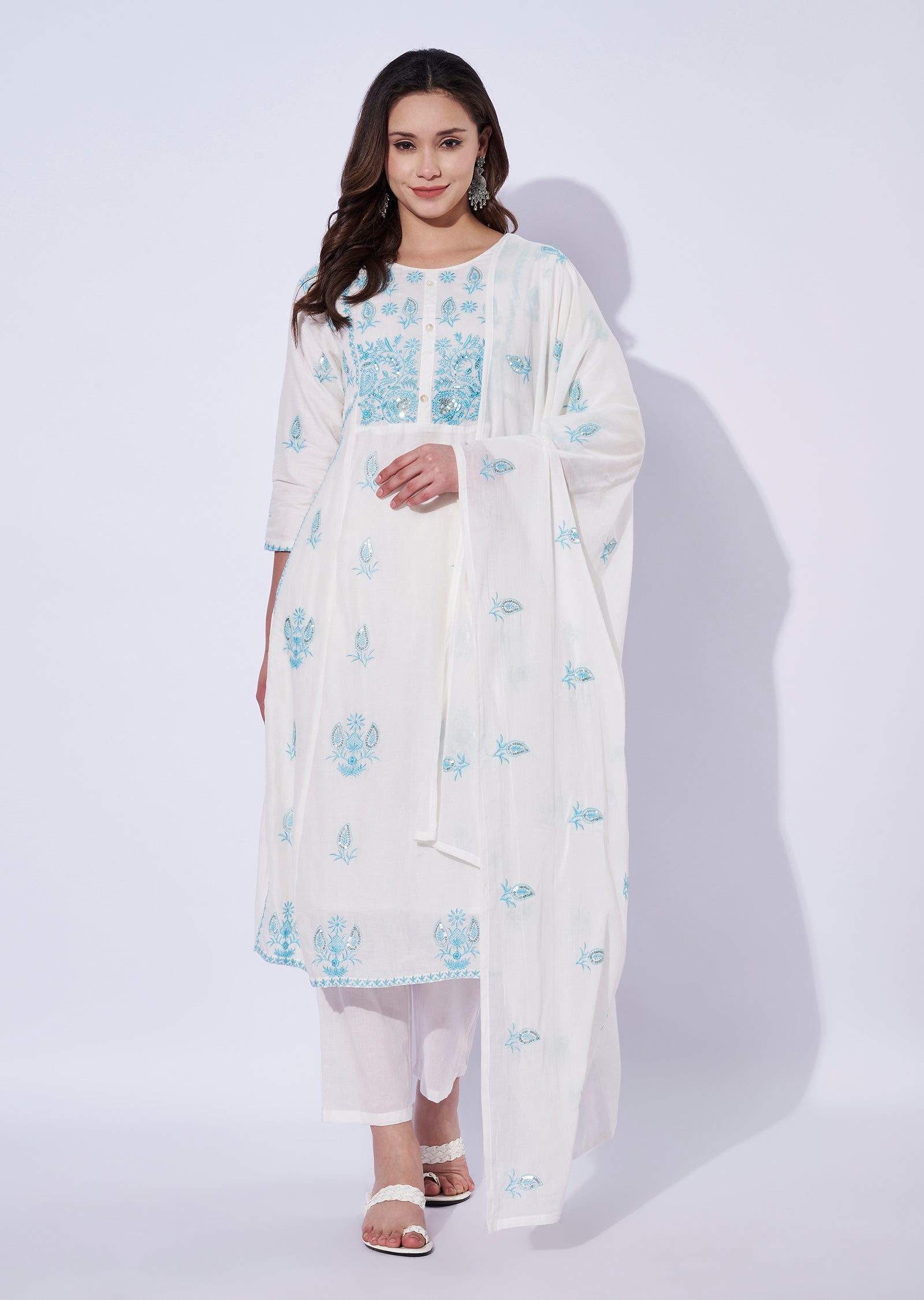 Blue Cotton Straight Cut Suit