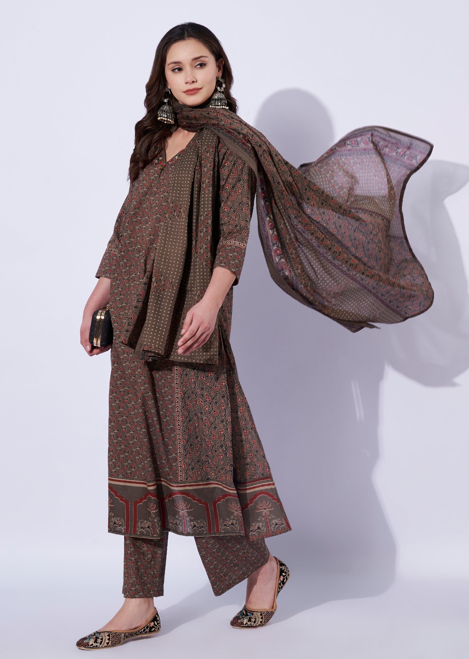 Brown Cotton Straight Cut Suit