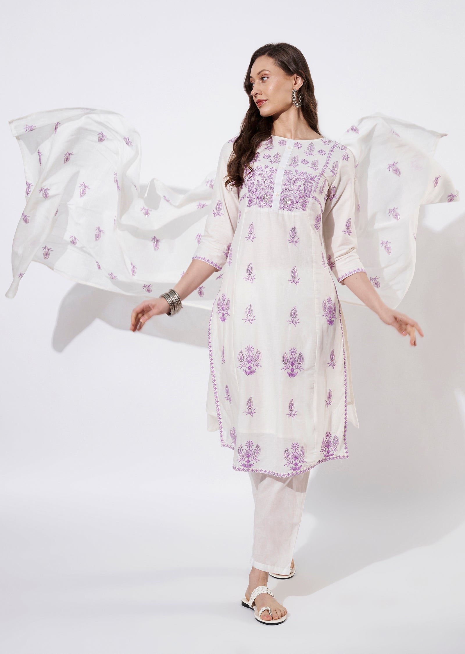 Cream Cotton Straight cut suit