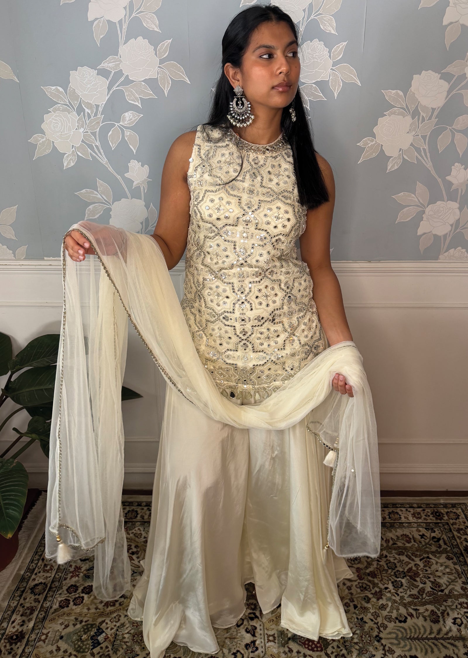 White Net Sharara Set
