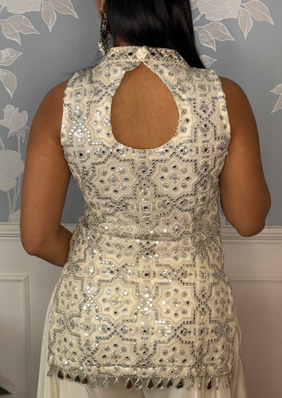 White Net Sharara Set