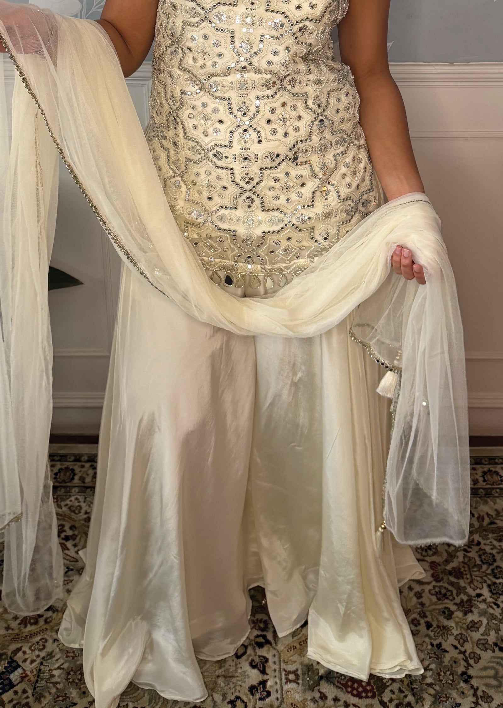 White Net Sharara Set