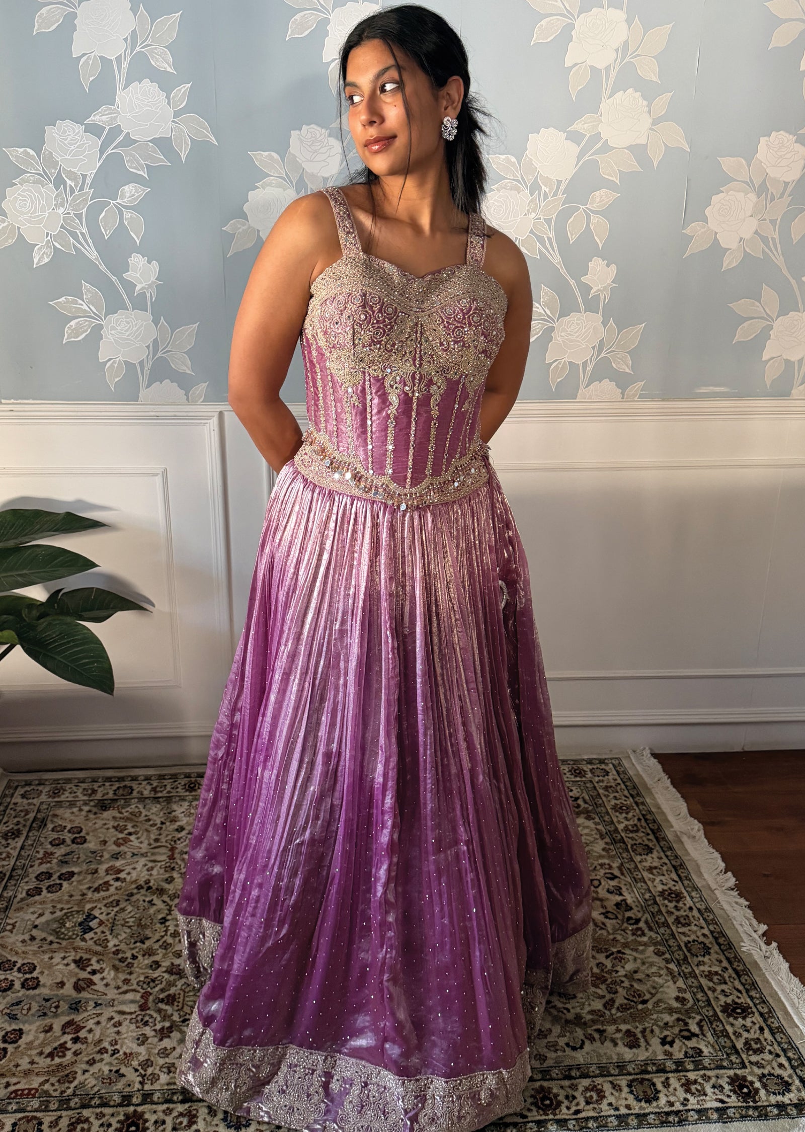 Lavender Tissue Corset Lehenga